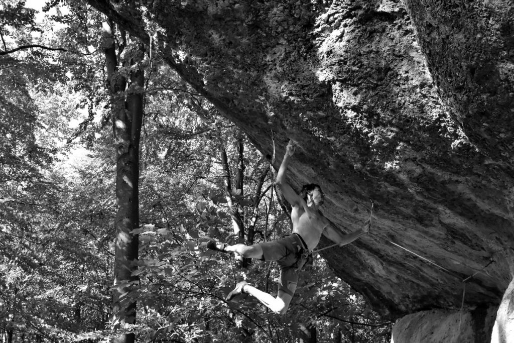 Klemen Bečan climbing Action Directe, Frankenjura, Germany