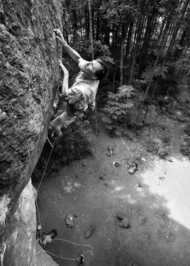 Klemen Bečan climbing Wallstreet, Frankenjura, Germany