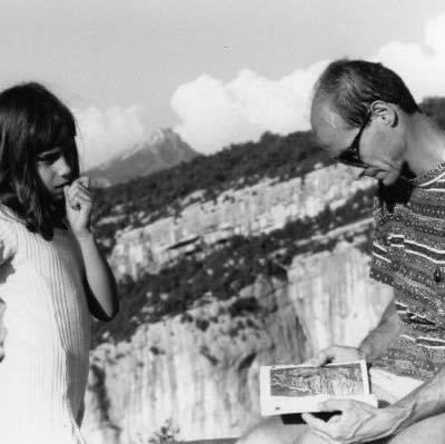 Young girl with father rock climbing at the Verdon Gorge