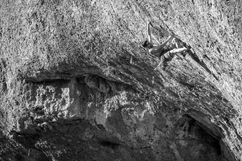 Uri Maraver rock climbing at Margalef, Spain