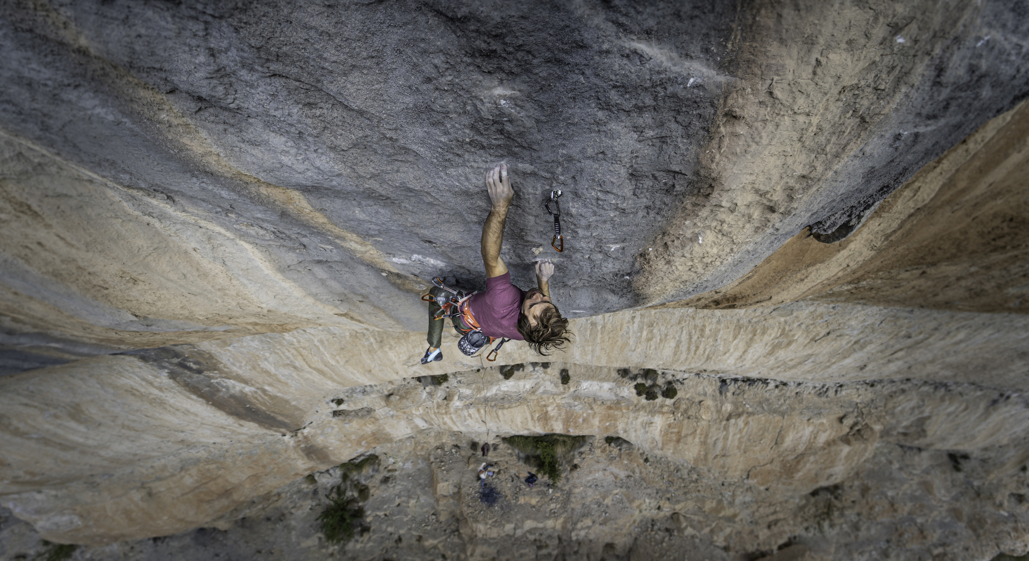 Chris Sharma climbing Sleeping Lion at the El Pati sector of Siurana.